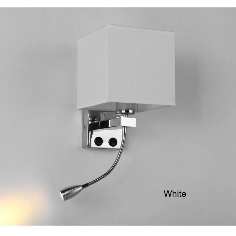 Simple Modern USB Port Charging Wall Lamp Hotel Bedroom Bedside Square Fabric Wall Sconce with Led Spotlight Rocker Switch