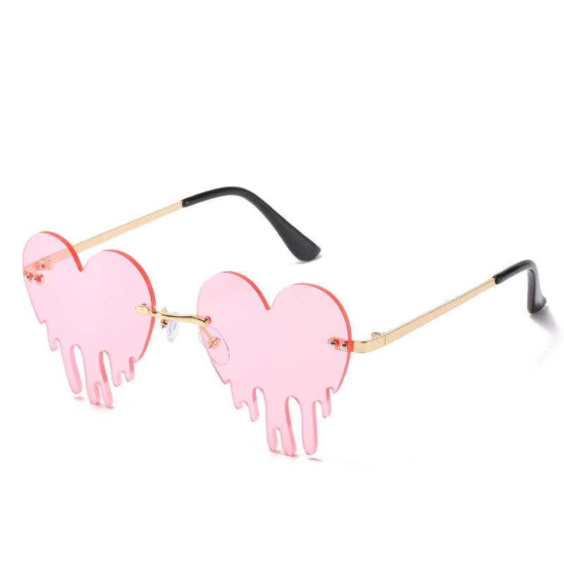 Fashion Colorful Heart Sunglasses Women Men Funny Party Sunglasses Female Big Metal Rimless Shades Eyewear Driver Goggles EMA