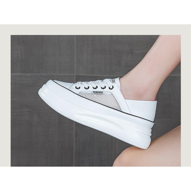 Muffin gruba podeszwa dwukrotnego użytku siatka oddychające małe białe buty damskie letnie wszechstronne skórzane siatkowe buty codzienne sportowe buty typu board