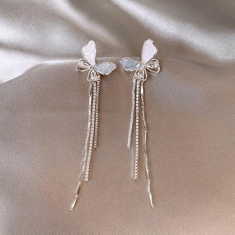 Blue Crystal Butterfly Tassel Earrings: Elegant High-End Spring/Summer Accessories