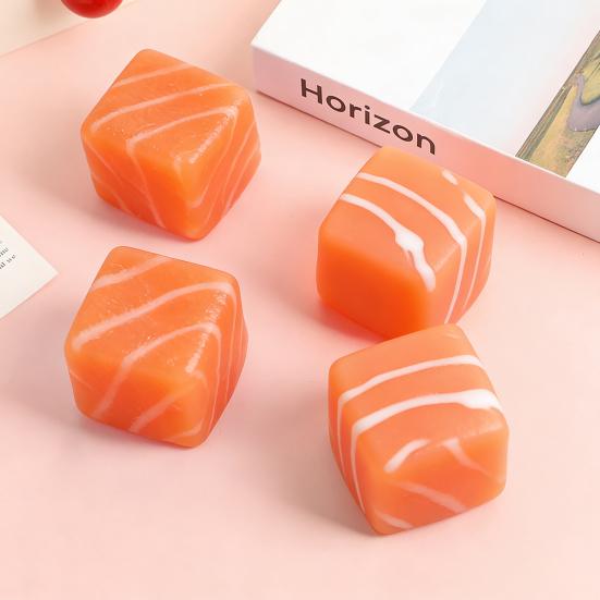 Stress Relief Salmon Squeeze Toy Food Grade Silicone Thick-Cut Salmon Cube Sensory Toy Home Office Anxiety Relieving Desk Toy