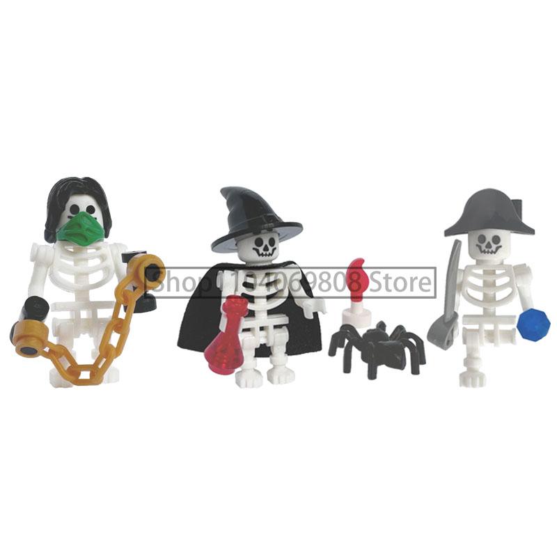 MOC Halloween Building Blocks Skeleton Army Knight Figures Flame Horse Medieval Vampire Furniture Assembly DIY Bricks Toys Gifts