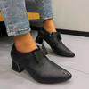 Fashion Soft Leather Block Heel Deep Mouth Single Shoes Women's Pointed Toe Deep Mouth Soft Sole Casual Side Zipper Kitten Heel Shoes