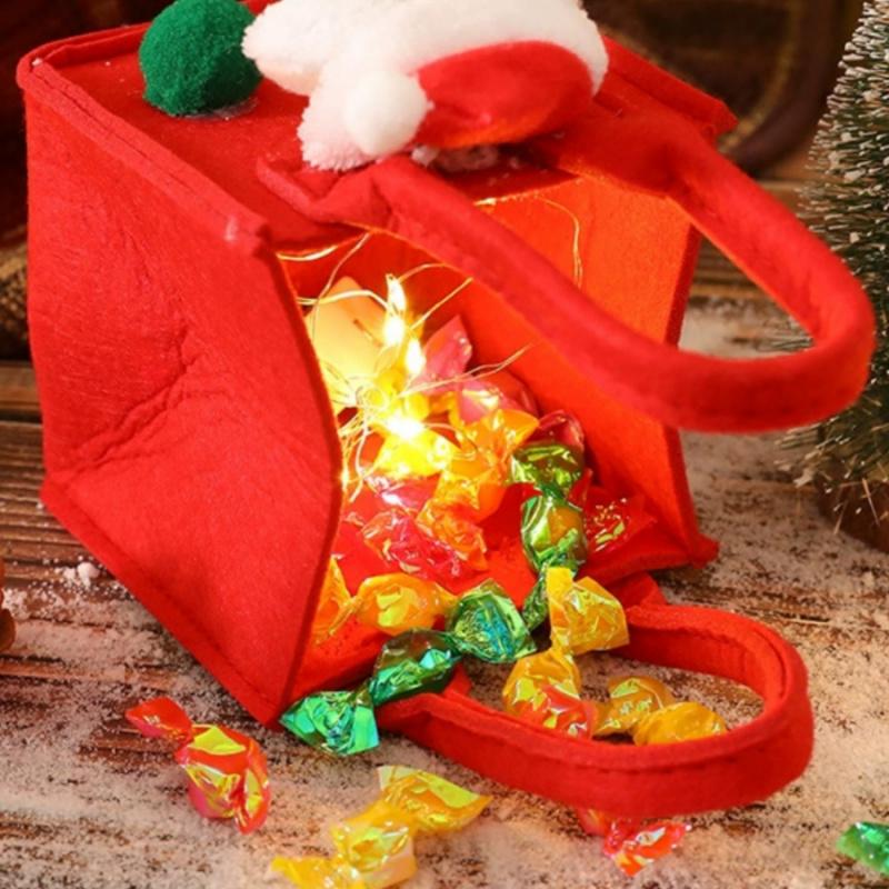 1pcChristmas Gift Bag Party Felt Tote Bag Cute Santa Claus Christmas Tree Red Green Gift Packaging Bag Baking Chocolate Candy Co