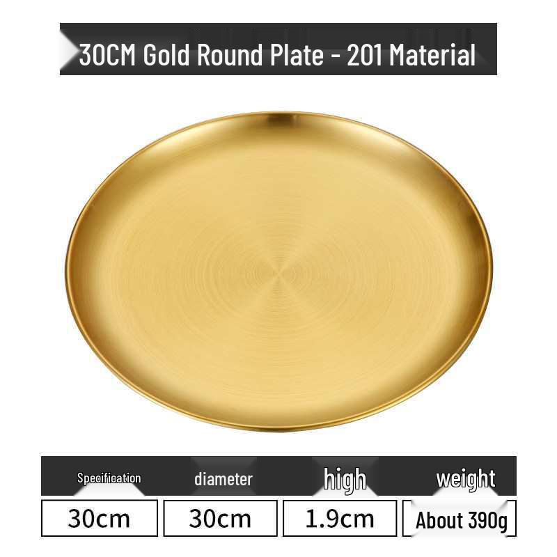 Gold Round 304 Stainless Steel Korean BBQ and Cake Tray
