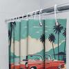 Vintage Red Convertible Seaside Scenery Shower Curtain Exquisite Artistic Pattern Waterproof Bathroom Hanging Curtain Easy-Clean