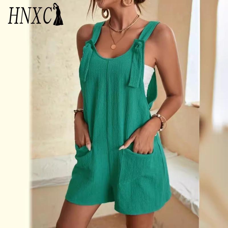 HNXC Women's Fashion Casual Solid Color Print Summer Spring Sleeveless Suspenders Trousers Jumpsuits & Rompers