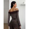 TIFICY Women's Fashion Casual Spring Autumn Stripe Print Long Sleeve One Shoulder Blouses & Shirts