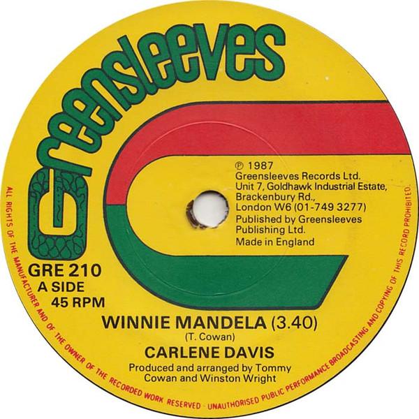 

7inch Record CARLENE DAVIS Winnie Mandela GRE210 Greensleeves Re 1987 UK Reggae Ska Dub Used