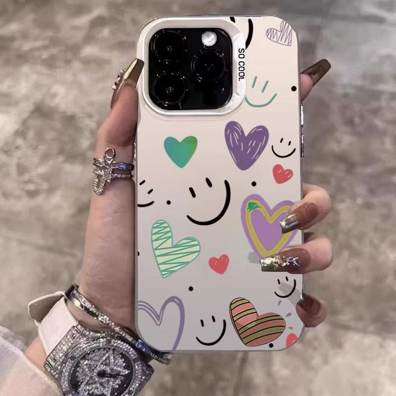 Lachende Wangen Galvanisiert Silber IMD Handyhülle Für iPhone 17 16 15 14 13 12 11 Pro Max 17 Air 16E X XS XR Matt Bumper Abdeckung