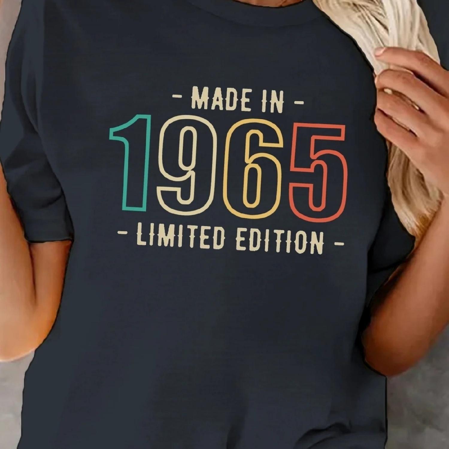 

1965 Letter Print Crew Neck T-shirt Casual Short Sleeve Top For Spring Summer Women s Clothing XXXXXL різнокольоровий
