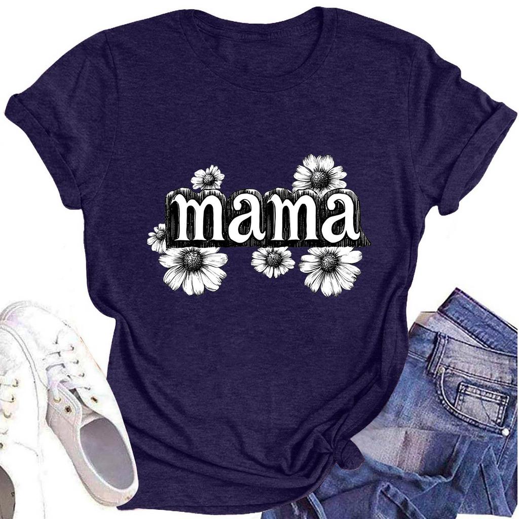 Damenmode Rundhals Kurzarm T-Shirt Muttertag Bedruckt Lässiges Oberteil