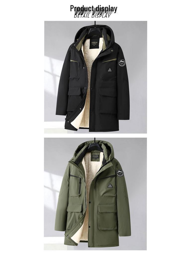 Men's Plus Size Hooded Winter Jacket - Thick, Plush, Water/Wind/Cold-Resistant, Mid-Length for Larger Sizes