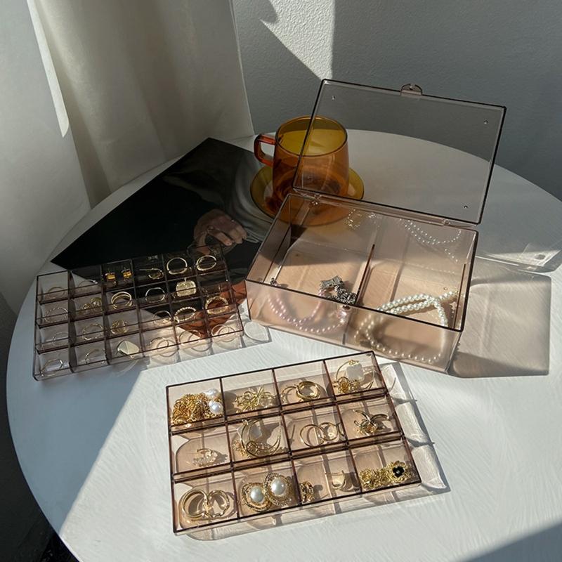 30 Grids Acrylic Jewelry Organizer for Cosmetic Storage Box Makeup Organizer Clear Case with Lid for Beads Rings Earrings