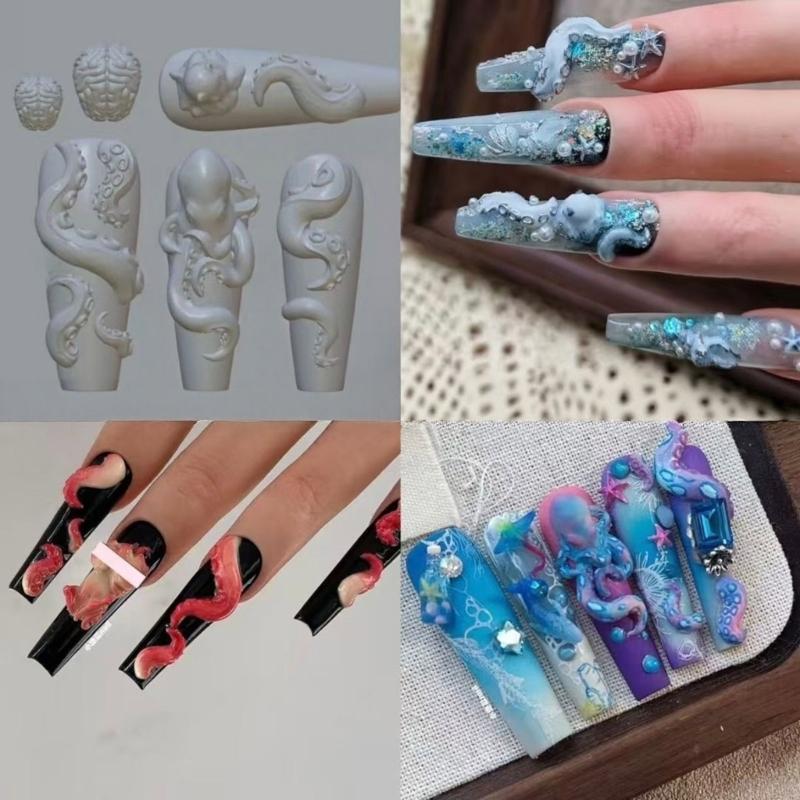 Reusable Heat Resistant Silicone Nail Mold With Elegant Octopus Shape Manicure Mould For Home Salon and Travel Use