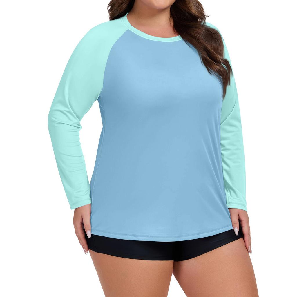 Dámské plavky s dlouhým rukávem ve velkých velikostech v kontrastních barvách, sluneční bunda, rychleschnoucí turistický top