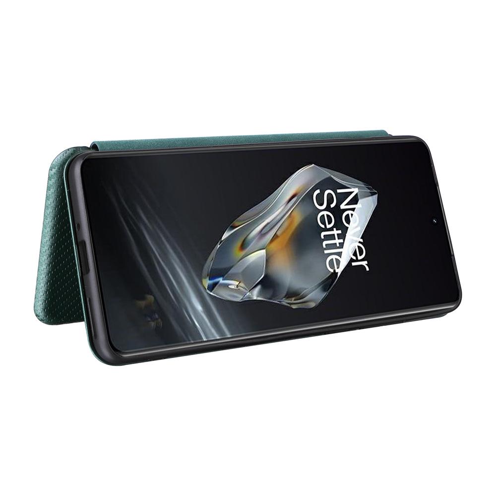 OnePlus 12 Carbon Fiber Drop-proof Wallet Case with Card Slot & Leather Flip Cover