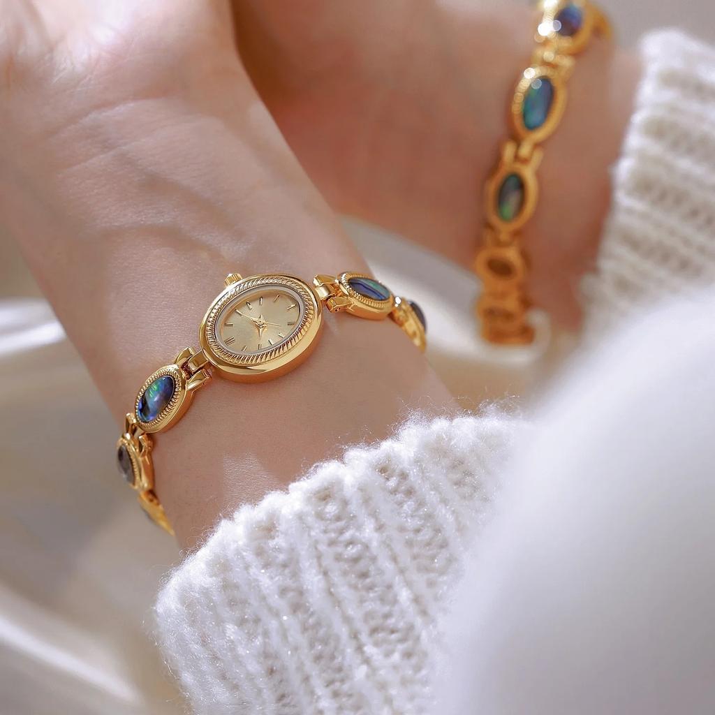 Woman Colorful Shell Vintage Wristwatch Bracelet Dial Analog Quartz Watch Clock Girls Gifts