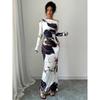 European & American Trendy Long-Sleeve Asymmetrical Neckline Dress