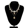 Golden starfish shaped pendant necklace imitating Zircon beads for women, vintage Zircon necklace for party girls