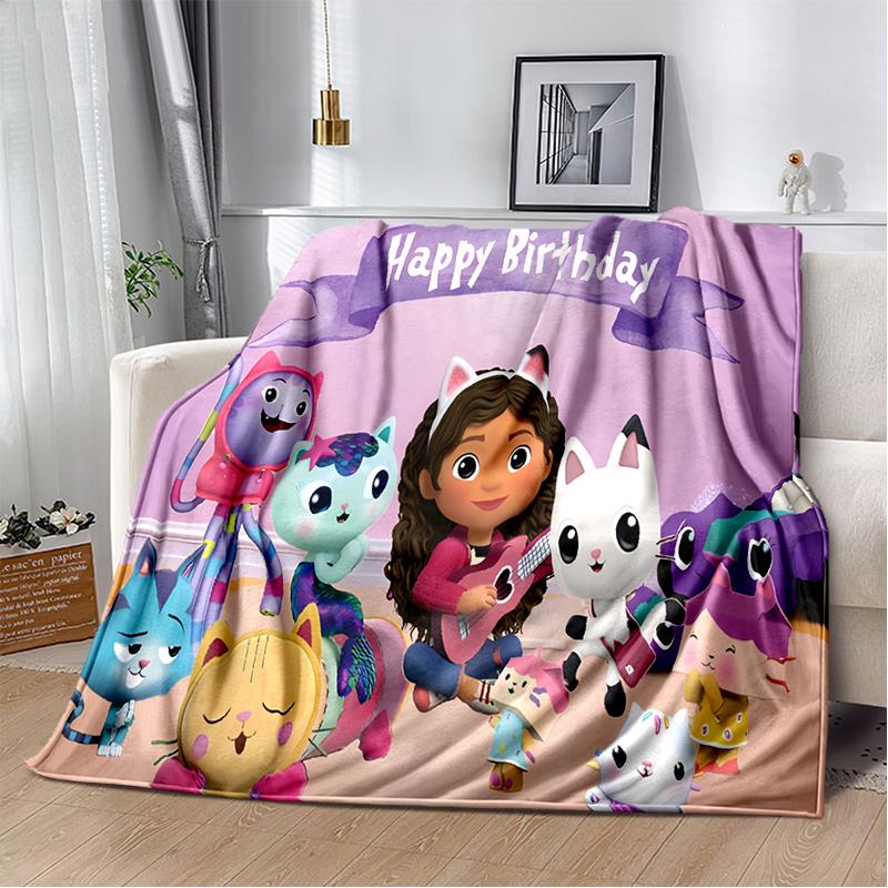 Cute Cartoon Gabby's dollhouse Throws Blanket Kids Super Soft Blankt for Sofa Travel Couch Picnic Flannel Blanket Birthday Gift