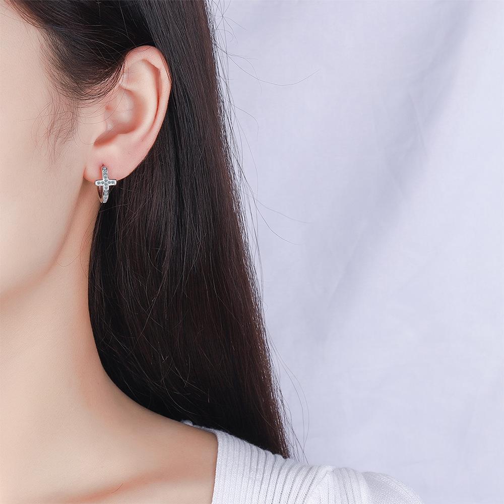 Korean Rhinestone Cross Diamond Ear Cuff - Simple Style Women's Jewelry In Copper.