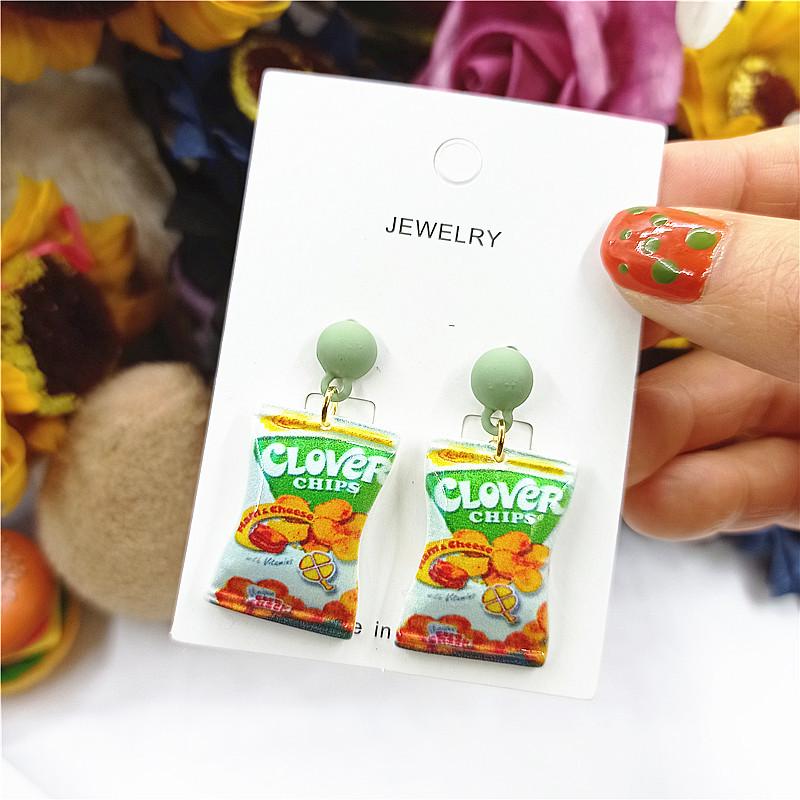 Shokugan Series Japanese Potato Chip Earrings - 925 Silver Cartoon Puffed Snacks for Women.