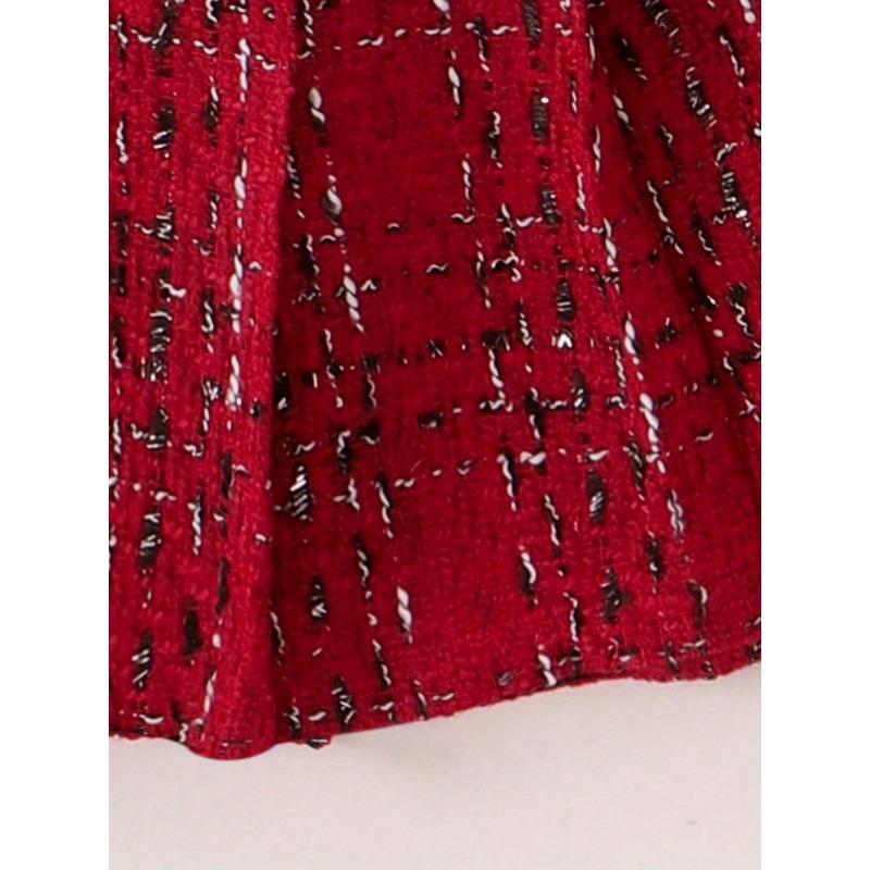 three-piece girls turtleneck black top  red plaid pleated skirt  red plaid short coat casual and comfortable daily wear birthday party family party