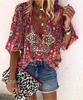 #Fashion Summer Women's Stand-Up Collar Loose Button Retro Printed Casual Shirt