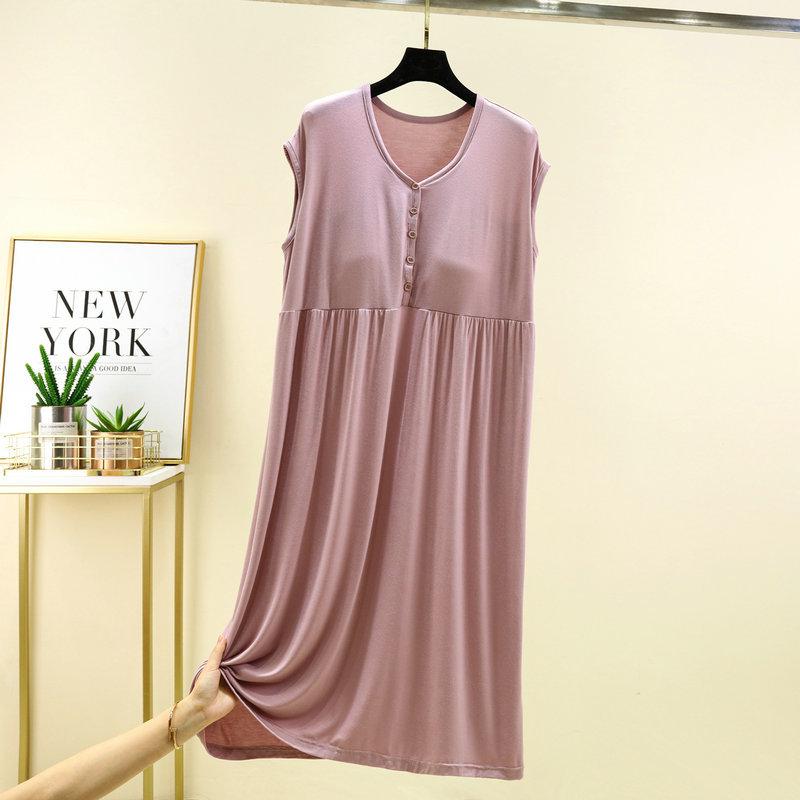 Damen V-Ausschnitt Ärmelloses Midi-Kleid Lockerer Schnitt Hoher Bund Lässiges Haus-Nachthemd Mit Integriertem BH-Pad