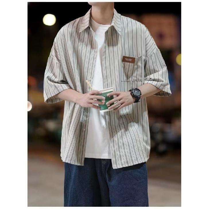 Striped Shirt Men'S Summer Casual Student Loose Niche Design Fun New Men'S Top For Outerwear