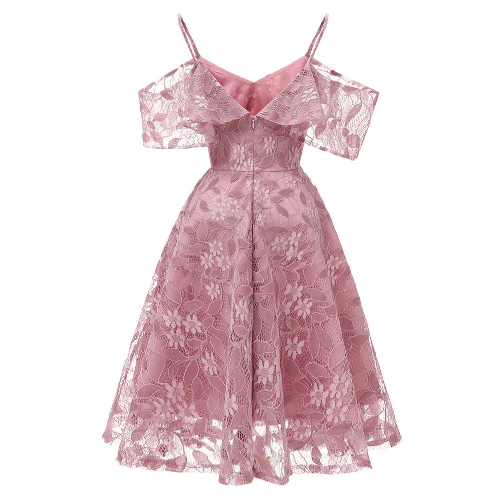 Women Vintage Princess Floral Lace Cocktail Neckline Party Aline Swing Dress