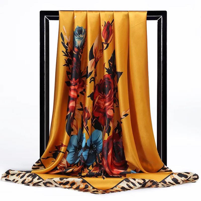 Fashion Scarves For Women Print Silk Satin Head Scarf Female 90cmx90cm Luxury Brand Square Shawl Large Hijab Scarfs For Ladies