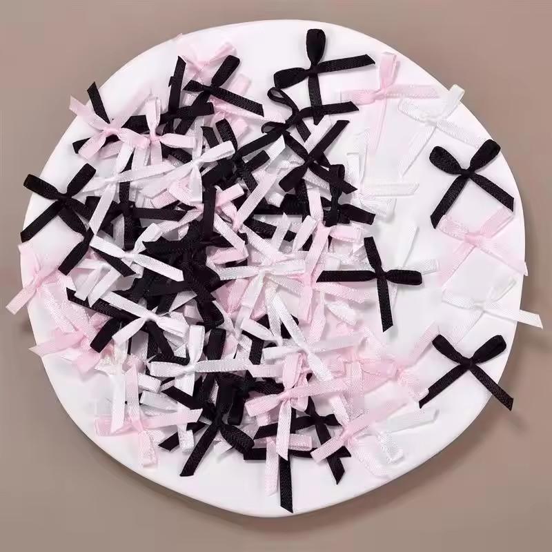 100pc 3cm Mini Ribbon Bows Flower for Sewing Appliques Crafts Decoration Hair Accessories Wedding Gift Box Ornament Supplies
