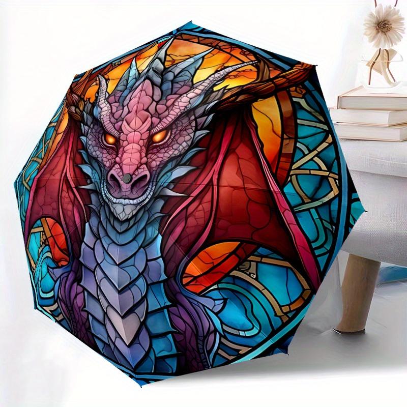 1pc Dragon StainedGlass Automatic Open/close Umbrella, 8-Rib sturdy structure, Portable Travel Umbrella, Parties, Everyday Use, Outdoor Acce