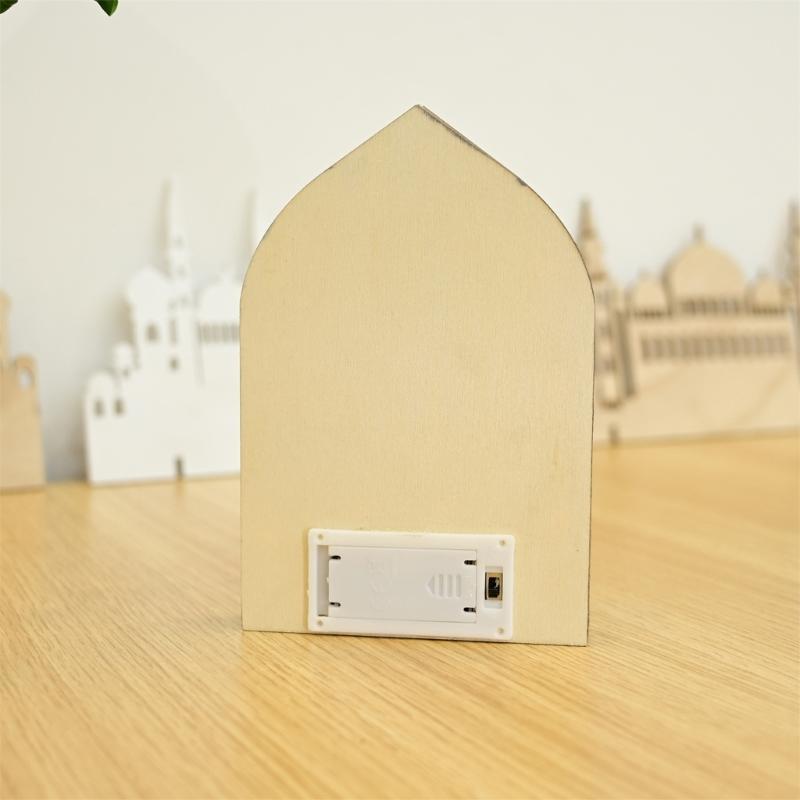 EID Wooden Pendant with LED Light Ornament Islamic Festival Supplies DIY Craft Perfect for Ramazan Home Party Decoration