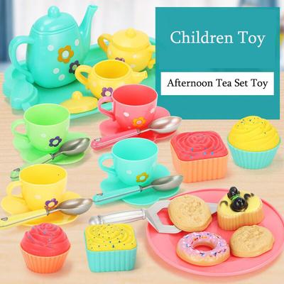 Plastic Pretend Play Tea Party Set Play Food Accessories Kids Mini Kitchen Afternoon Teapot Pretend Toys for Toddlers Girls Boys