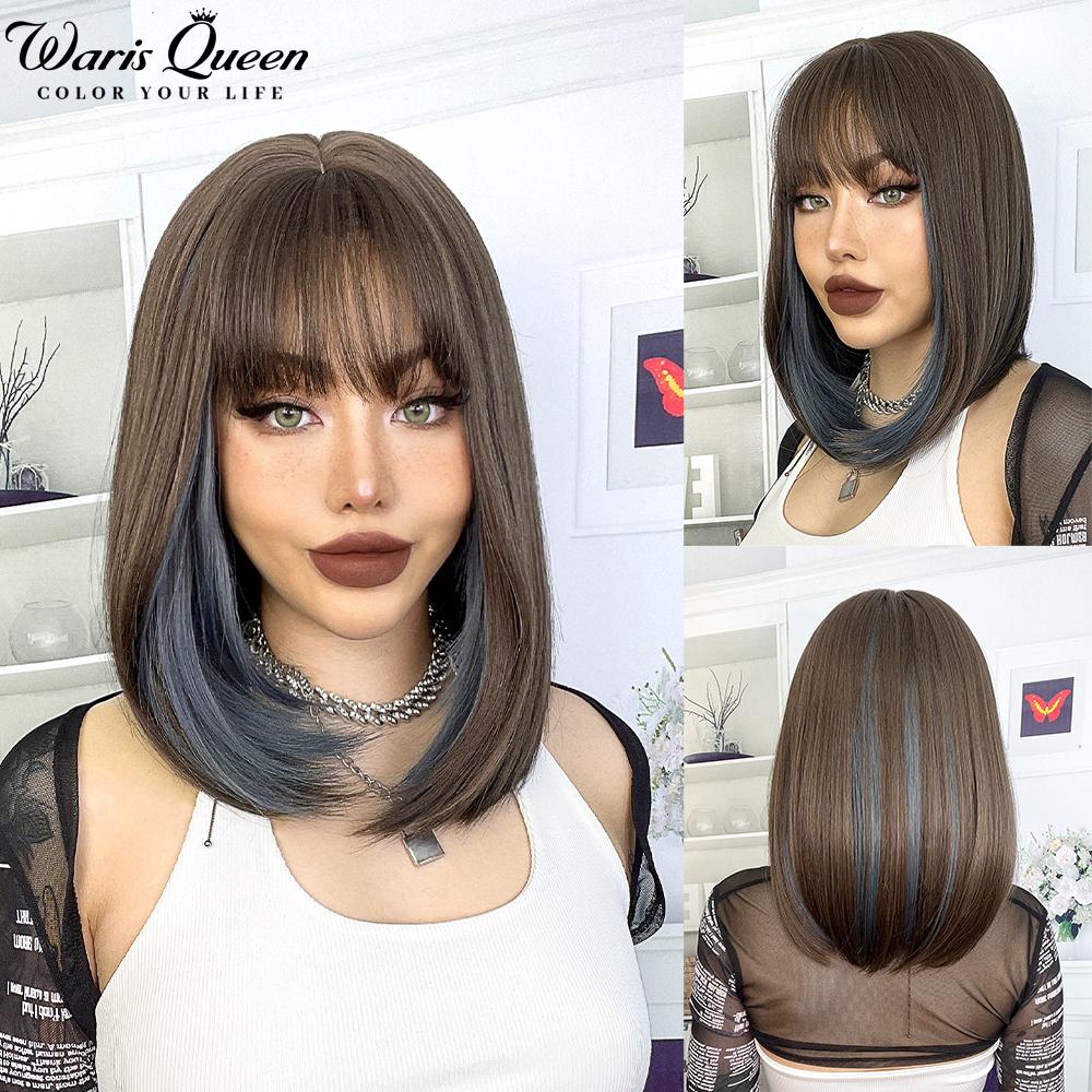 Blonde Red Short Bob Wig Synthetic Wig For Women With Bangs Lolita Cosplay Party Natural Hair Heat Resistant Fiber Wigs