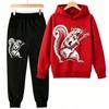 Fashion Rock Squirrel Guitar Player Animal Squirrel Print Kids Pullovers Pants 2-piece Set Street Casual Fashion Hoodies Vintage Boy's Girl Clothes