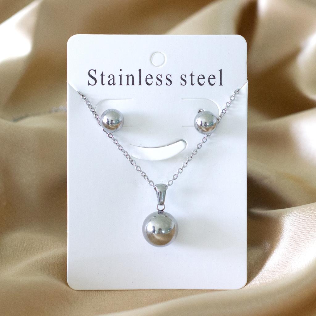 Steel Ball Pendant Necklace And Stud Earrings Set For Women Stainless Steel Zircon Set 2 Pieces Wedding Party Gifts Zircon