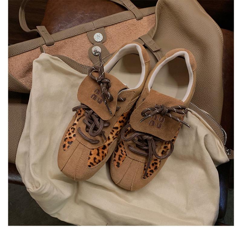 Cowhide version~ genuine leather thick-soled leopard print miu wind strap casual sports shoes women's board shoes
