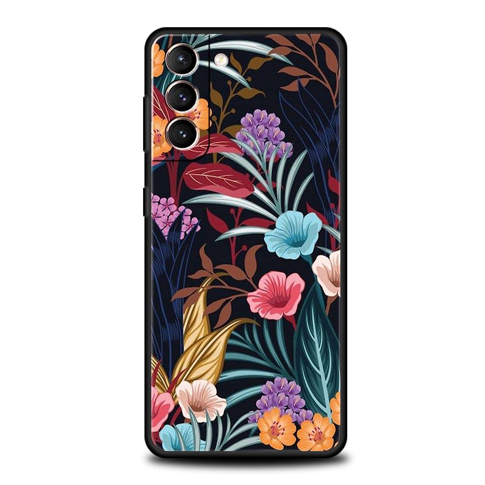 Vintage Banana Leaf Flower Phone Case For Samsung Galaxy S24 S23 S22 S20 Ultra S21 FE 5G S10 S9 Plus S10E Soft Silicone Cover