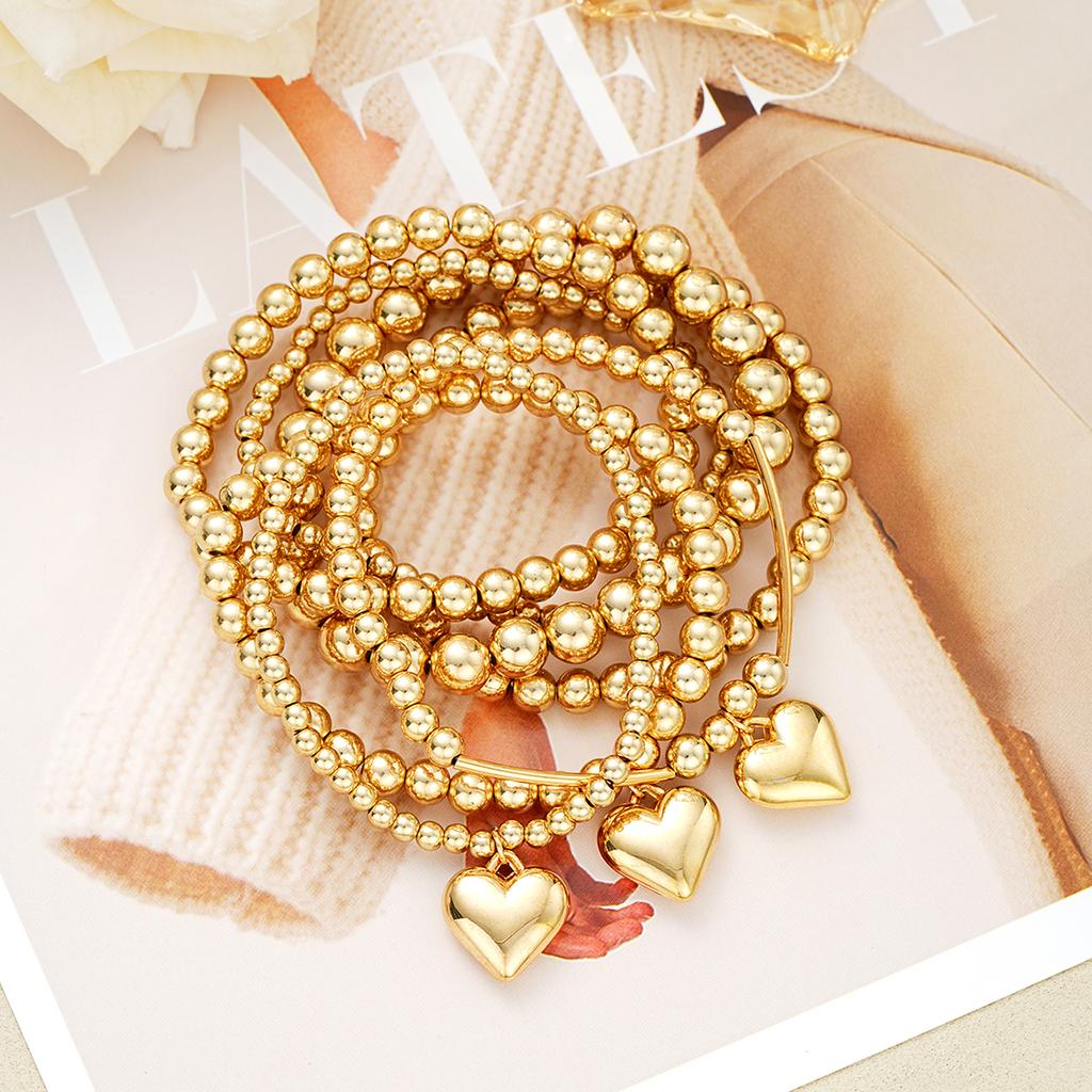 7Pcs/Set Heart Pendant Beaded Bracelets For Women Vintage Chunky CCB Gold Color Bracelets Set New Female Daily Wear Jewelry 2026