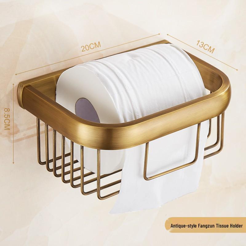 Antique-style Copper Paper Towel and Phone Holder for Bathroom Hotel Use - European No-Drill Design.