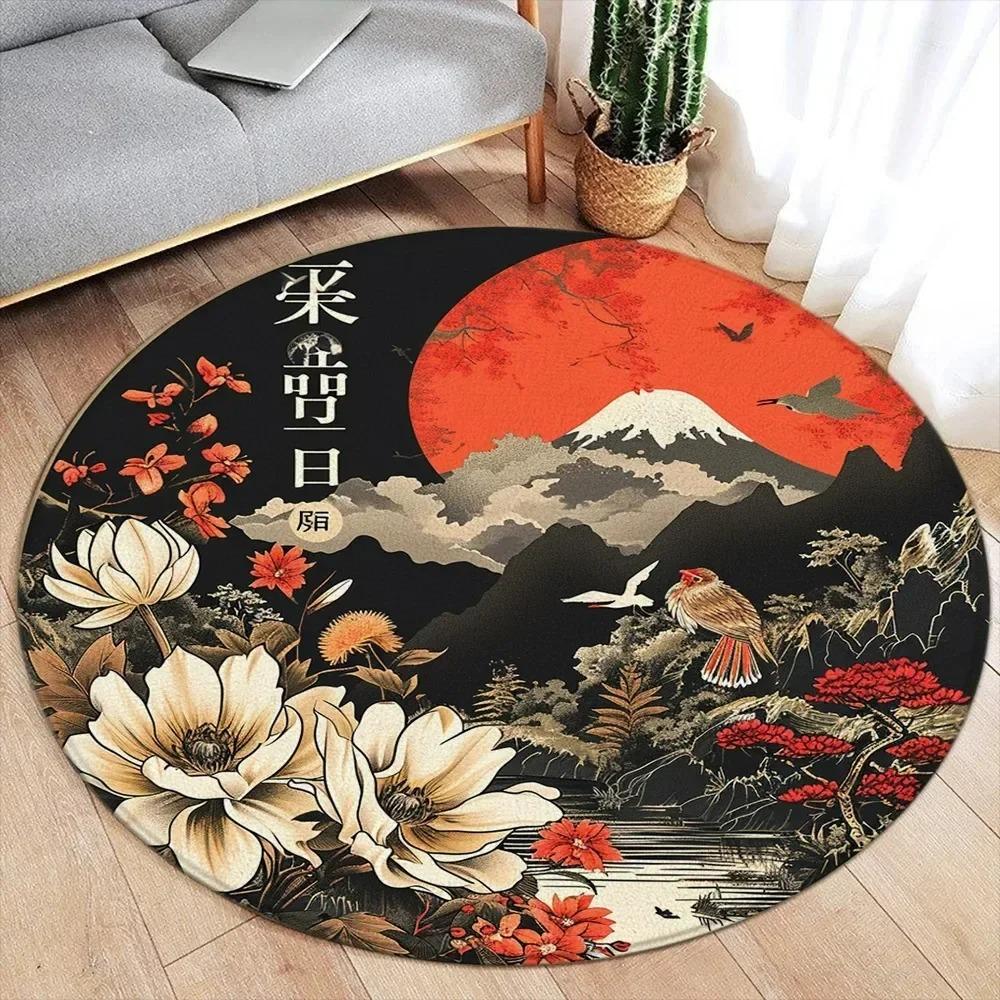 

Chinese Style Round Carpet Core Pattern Elements Lotus Flower Koi Cherry Blossom Butterfly Bedroom Decorative Chair Floor Mat 100cm
