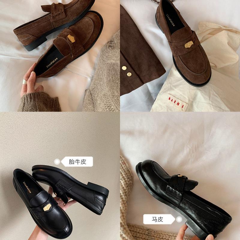 Sheepskin version~ retro small gold coin matte women's genuine leather flat-soled small leather shoes