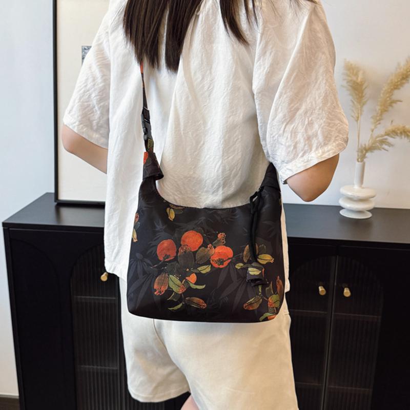 Yogodlns Retro Embroidery Crossbody Bags Adjustable Shoulder Straps Fashion Bucket Purses Small Satin Handbag