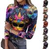 Tricou de damă slim cu imprimeu fashion casual, gât rotund, pulover cu mânecă 3/4