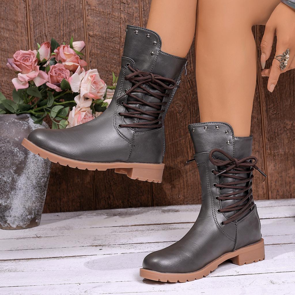 Women Ankle Boots Autumn Winter Leather Motorcycle Boots Female Chunky Heels Platform Boots Comfortable Fashion Shoes Women