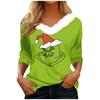 Women's T Shirt Tee Christmas Shirt Long Sleeve Party Christmas Fleece Collar V Neck Top